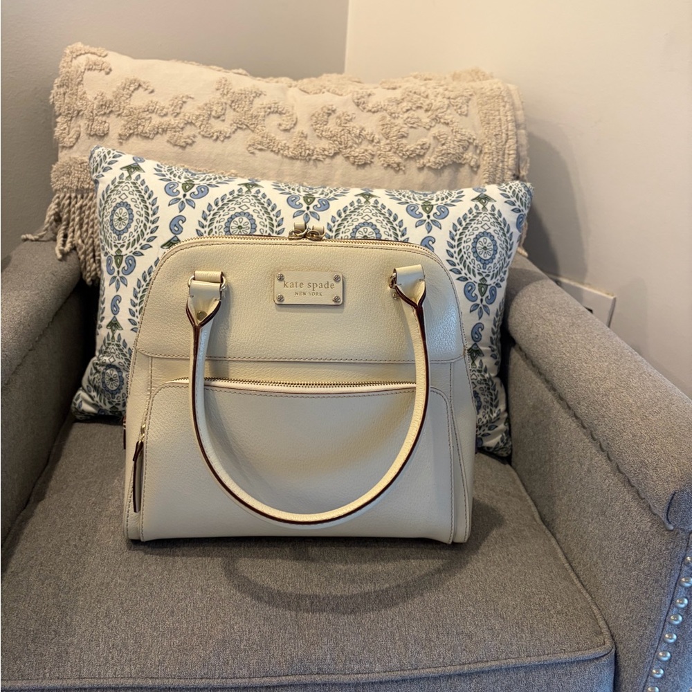 kate spade Cream Leather Dome Satchel with Gold Hardware